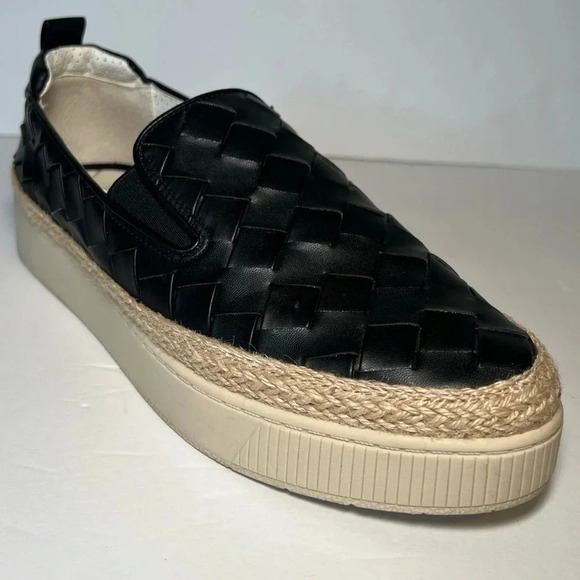 Franco Sarto Women's Hydee Slip On Shoe Size 10 Platform Flats Black Woven Vegan - Picture 3 of 13